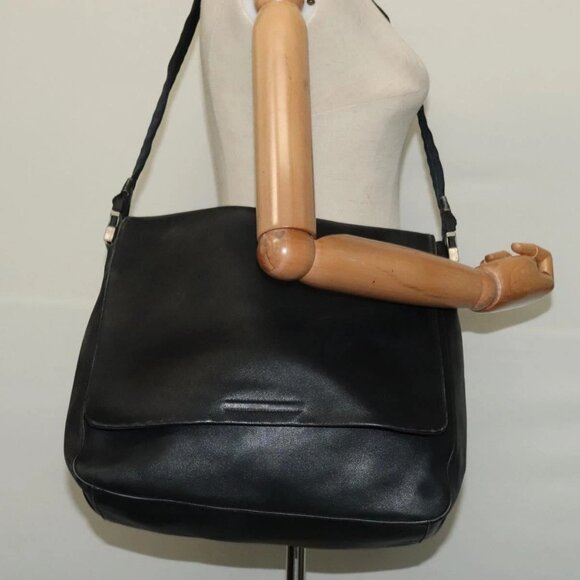 PRADA Shoulder Bag Leather Black Silver Auth - Picture 1 of 16